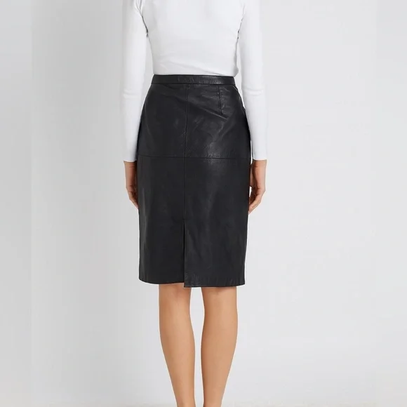 Vintage Black Leather Pencil Skirt Women's 9/10 Knee Length Lined